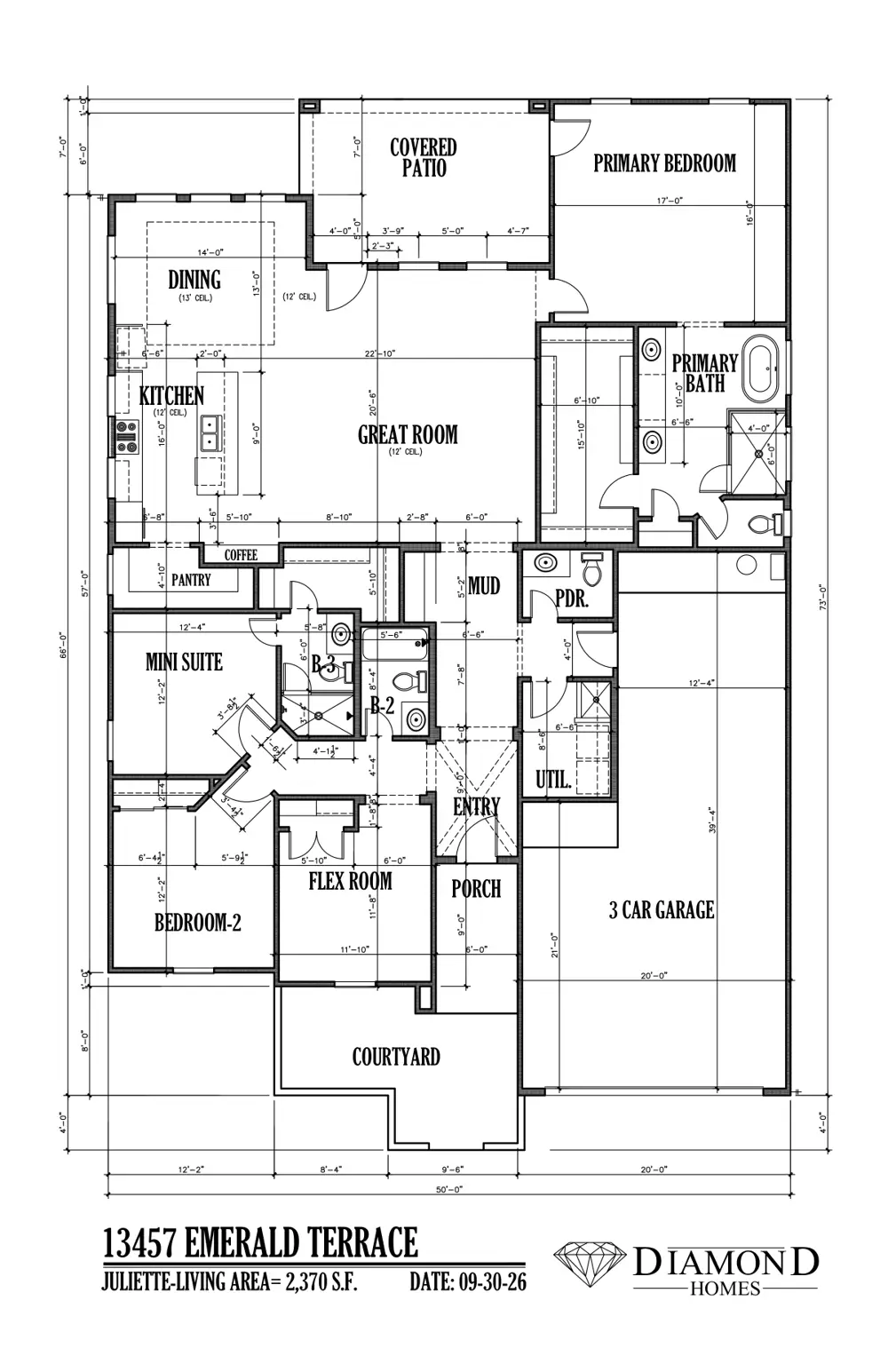 Floor plan and front elevation of 13457 Emerald Terrace Dr