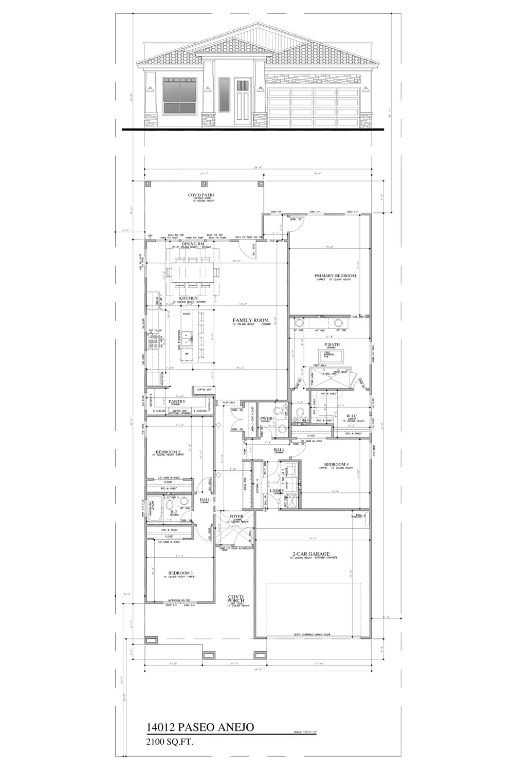 Floor plan and front elevation of 14012 Paseo Anejo Ct